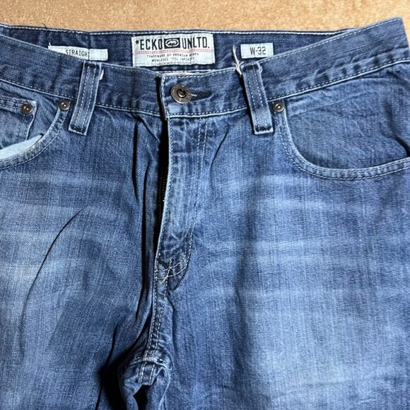 Ecko Unltd Jeans Men 32 Blue Denim White Wash Baggy‎ Hip Hop Skater Y2K Jeans - Picture 4 of 10